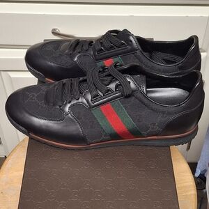 New Men's Gucci GG Guccissima  Web Sneaker Black Size 8.5 (9.5 U.S.) Authentic